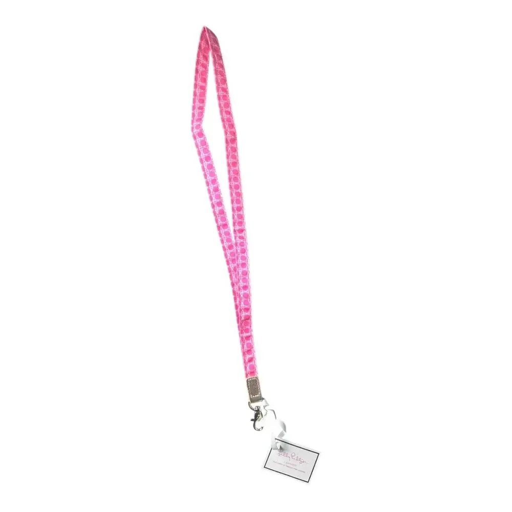 Lilly Pulitzer Lanyard Havana Pink Caning Gold Key ID Badge Holder